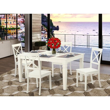 East West Furniture 5 Piece Weston Dining Table Set - Linen White WEBO5-LWH-W